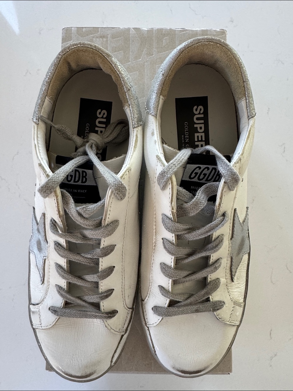 Golden Goose Superstar White Sneakers with Silver Star Sparkle NEW ✨ Sz: 8 38 EU - Picture 1 of 8
